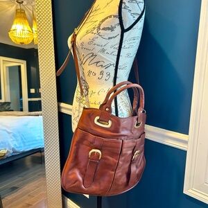 Genuine brown leather, convertible crossbody and top handle bag